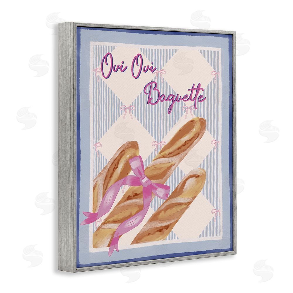 Radhika Modi Oui Oui Baguette with Pink Bow Gray Framed Giclee Wall Art Print