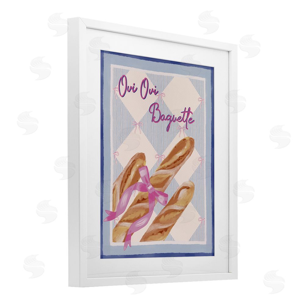 Radhika Modi Oui Oui Baguette with Pink Bow White Framed Print Under Glass Wall Art