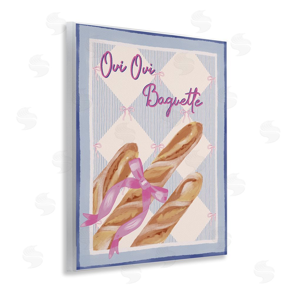 Radhika Modi Oui Oui Baguette with Pink Bow Wooden Wall Plaque Art Print