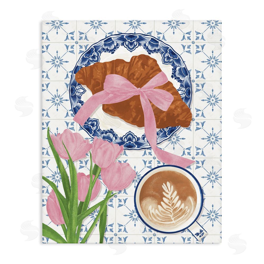 Veronica Lara Coquette Croissant & Cappuccino Stretched Canvas Wall Art Print