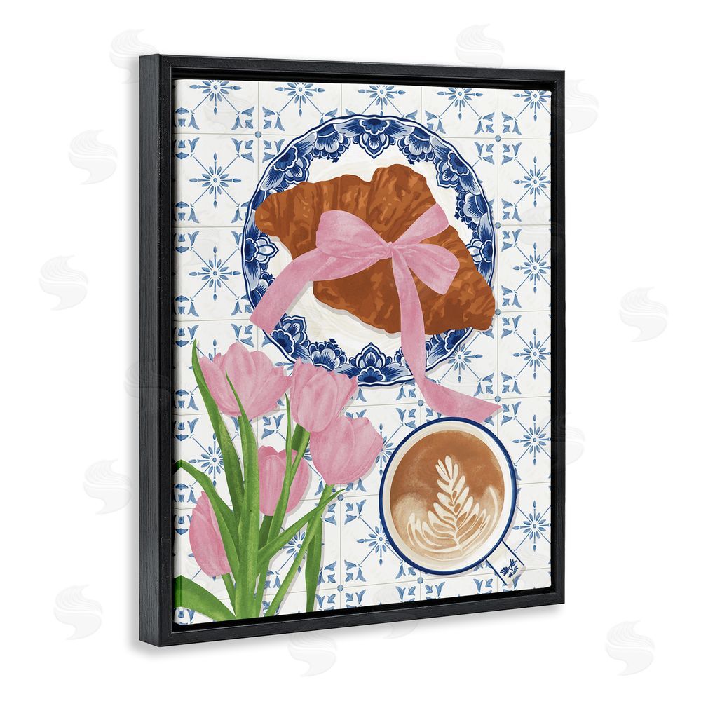 Veronica Lara Coquette Croissant & Cappuccino Black Floating Frame Canvas Wall Art Print