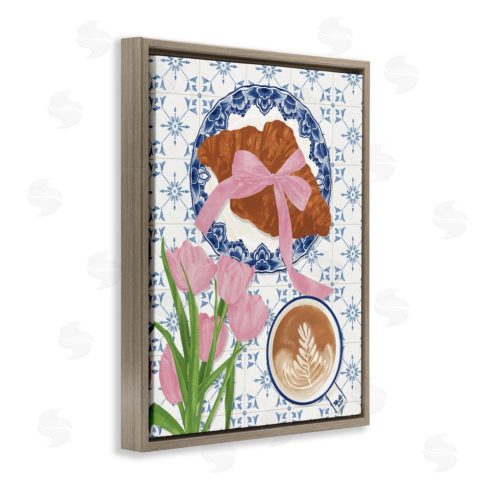 Veronica Lara Coquette Croissant & Cappuccino Brown Floating Frame Canvas Wall Art Print