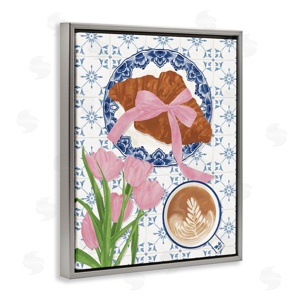 Veronica Lara Coquette Croissant & Cappuccino Gray Floating Frame Canvas Wall Art Print