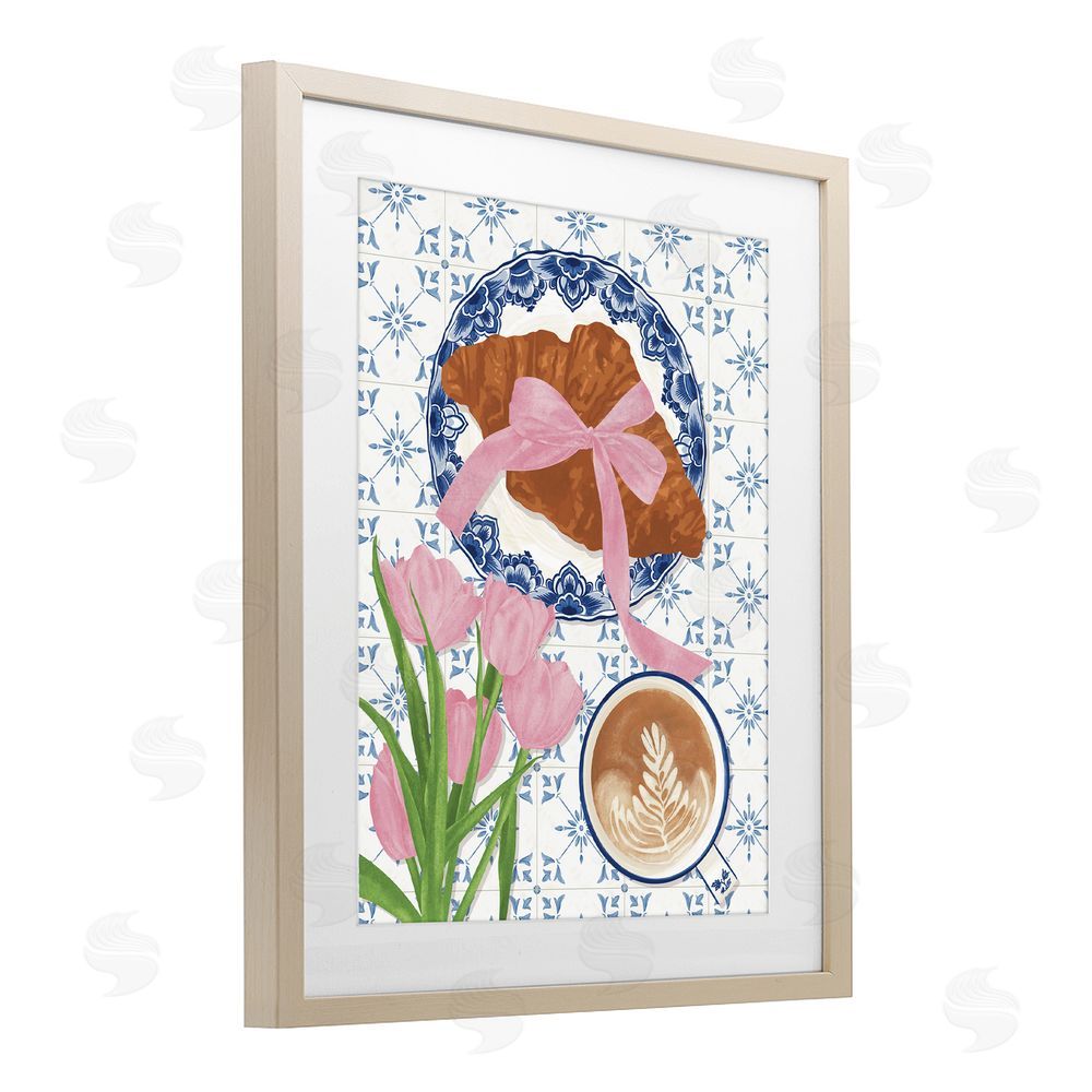 Veronica Lara Coquette Croissant & Cappuccino Brown Framed Print Under Glass Wall Art