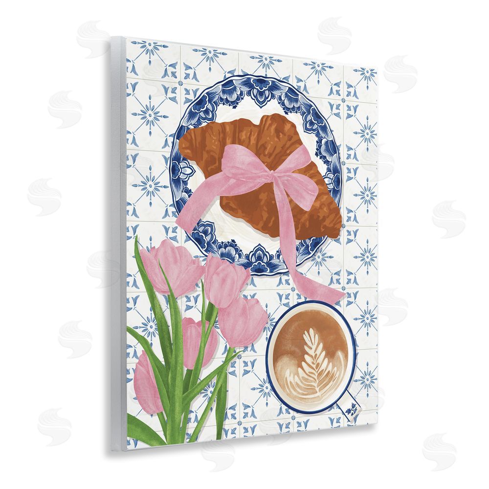 Veronica Lara Coquette Croissant & Cappuccino Wooden Wall Plaque Art Print