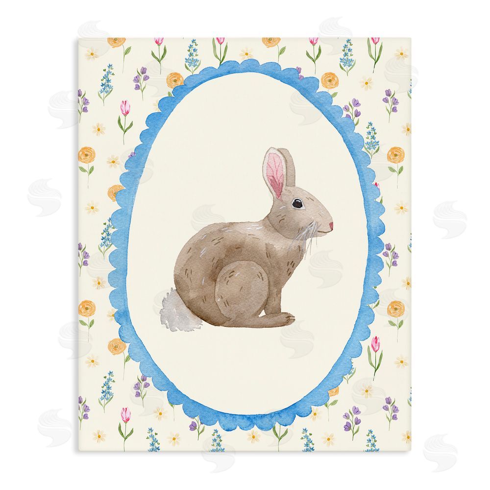 Nina Jacobs Delicate Spring Bunny Florals Stretched Canvas Wall Art Print