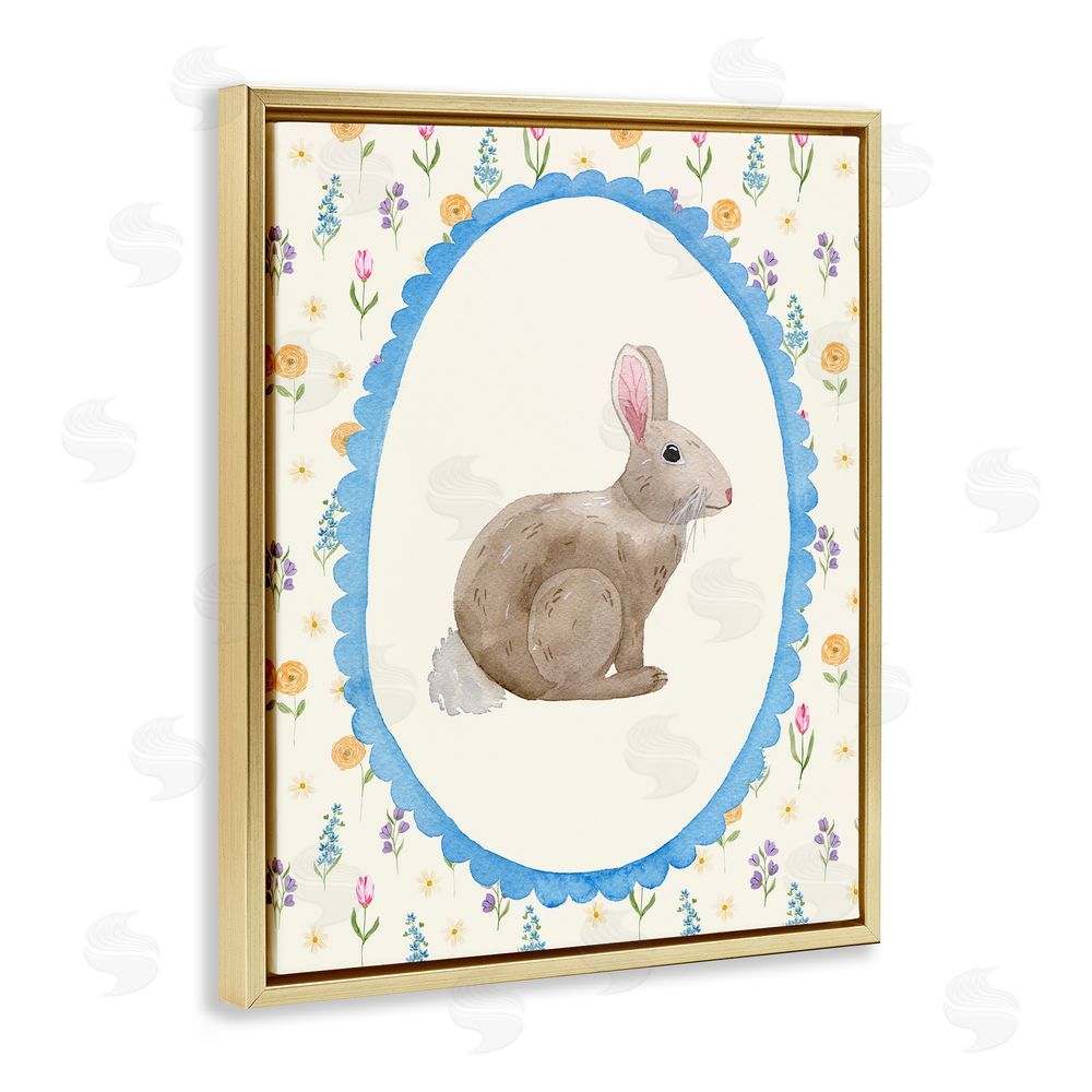 Nina Jacobs Delicate Spring Bunny Florals Gold Floating Frame Canvas Wall Art Print