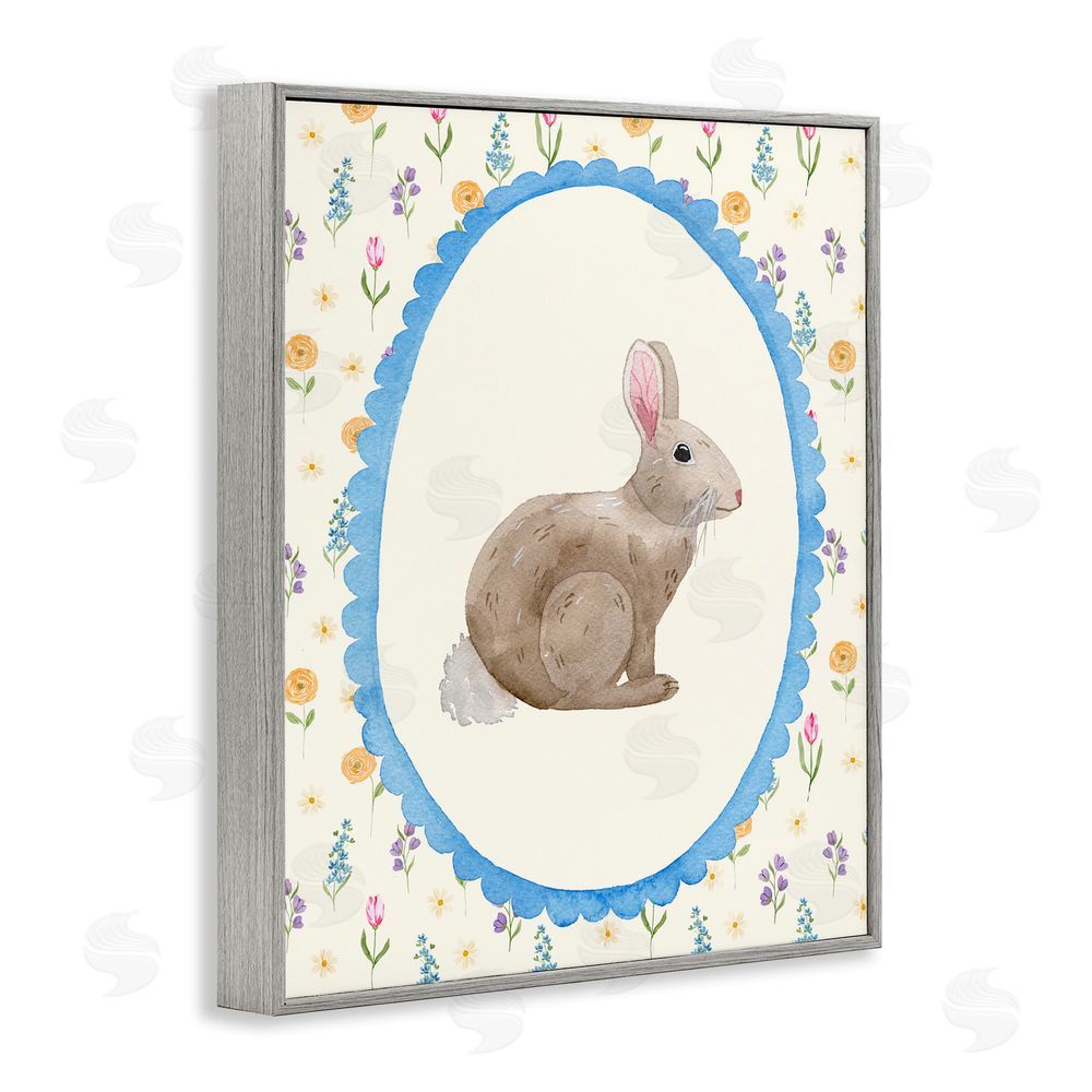 Nina Jacobs Delicate Spring Bunny Florals Gray Framed Giclee Wall Art Print