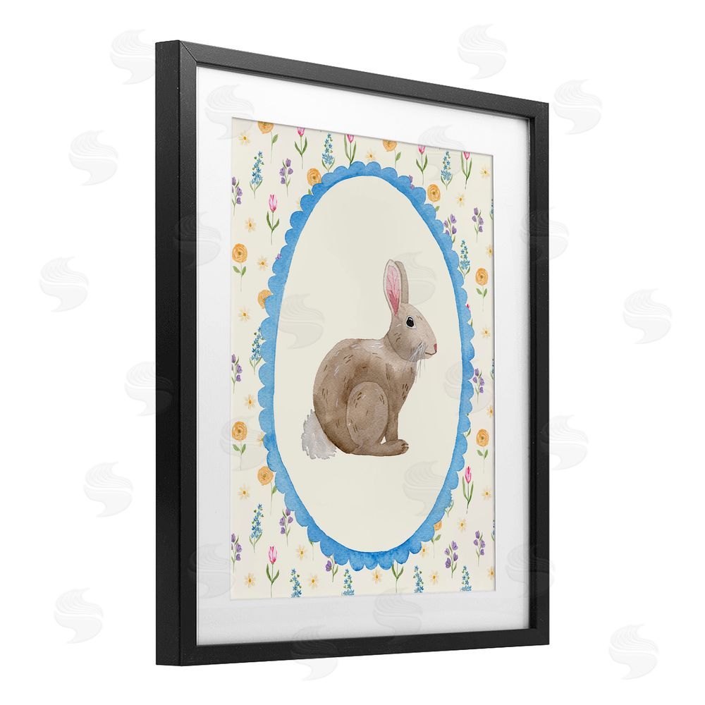 Nina Jacobs Delicate Spring Bunny Florals Black Framed Print Under Glass Wall Art