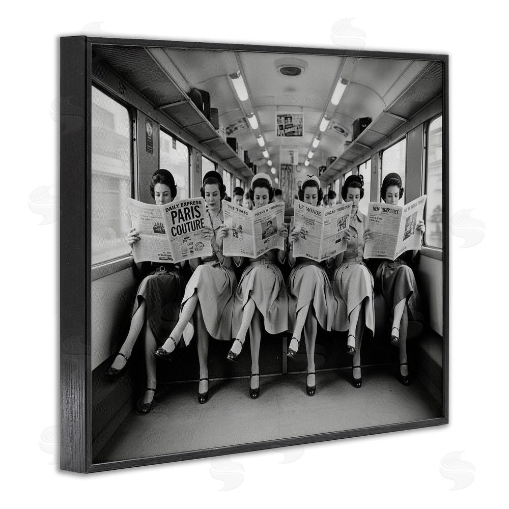 A Barefoot Stylist Newsprint Ladies on Train Black Framed Giclee Wall Art Print