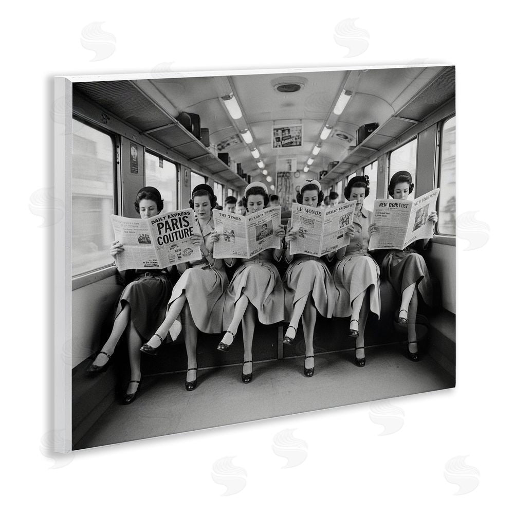 A Barefoot Stylist Newsprint Ladies on Train Wall Plaque Art Print