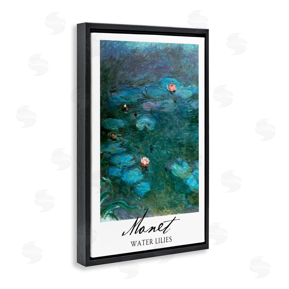 Vintage Hustle Monet Water Lilies Black Floating Frame Canvas Wall Art Print