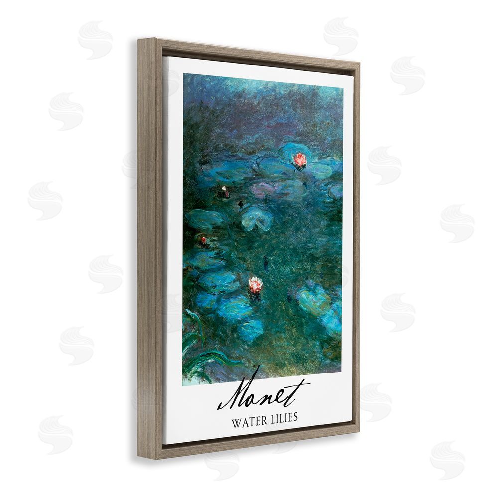 Vintage Hustle Monet Water Lilies Brown Floating Frame Canvas Wall Art Print