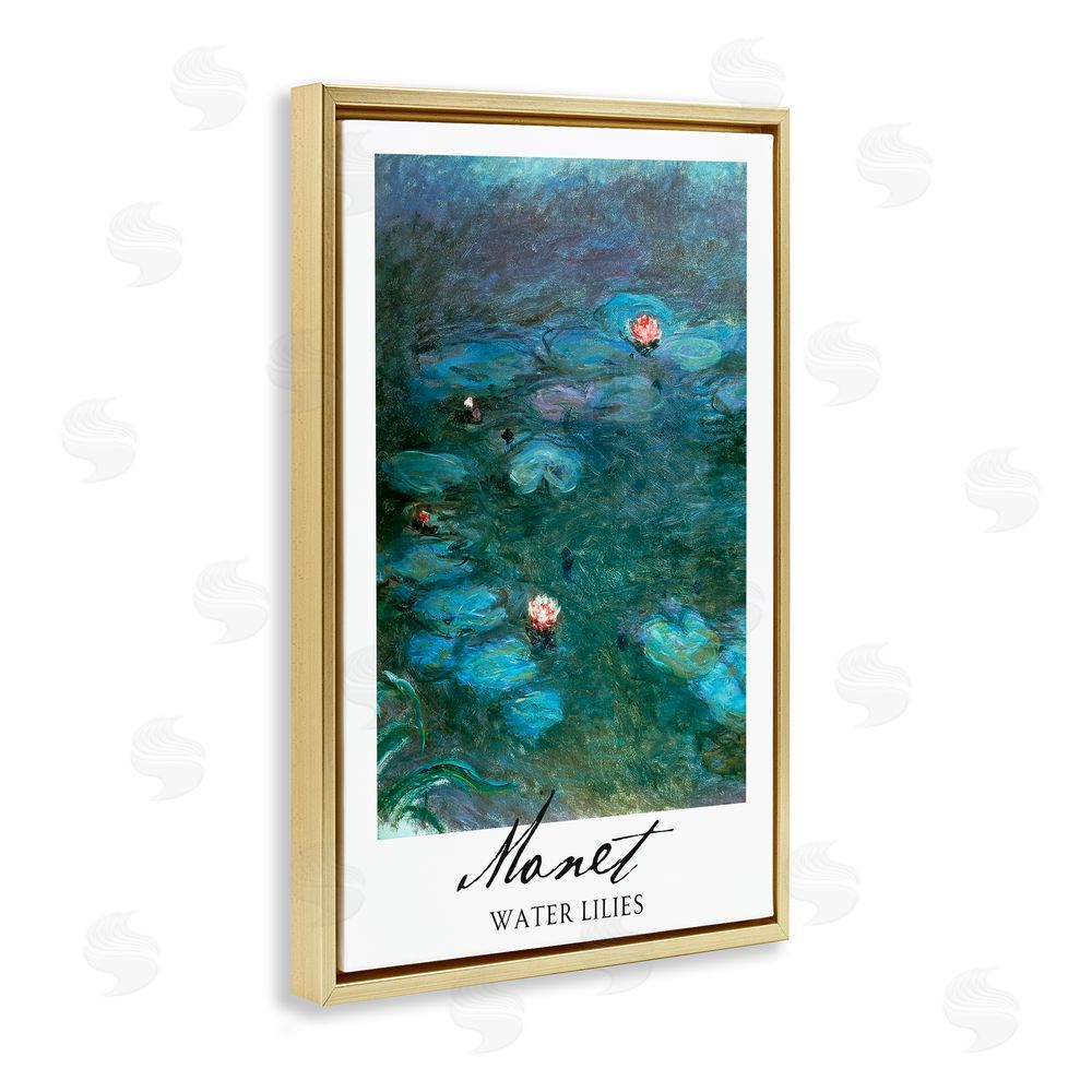 Vintage Hustle Monet Water Lilies Gold Floating Frame Canvas Wall Art Print