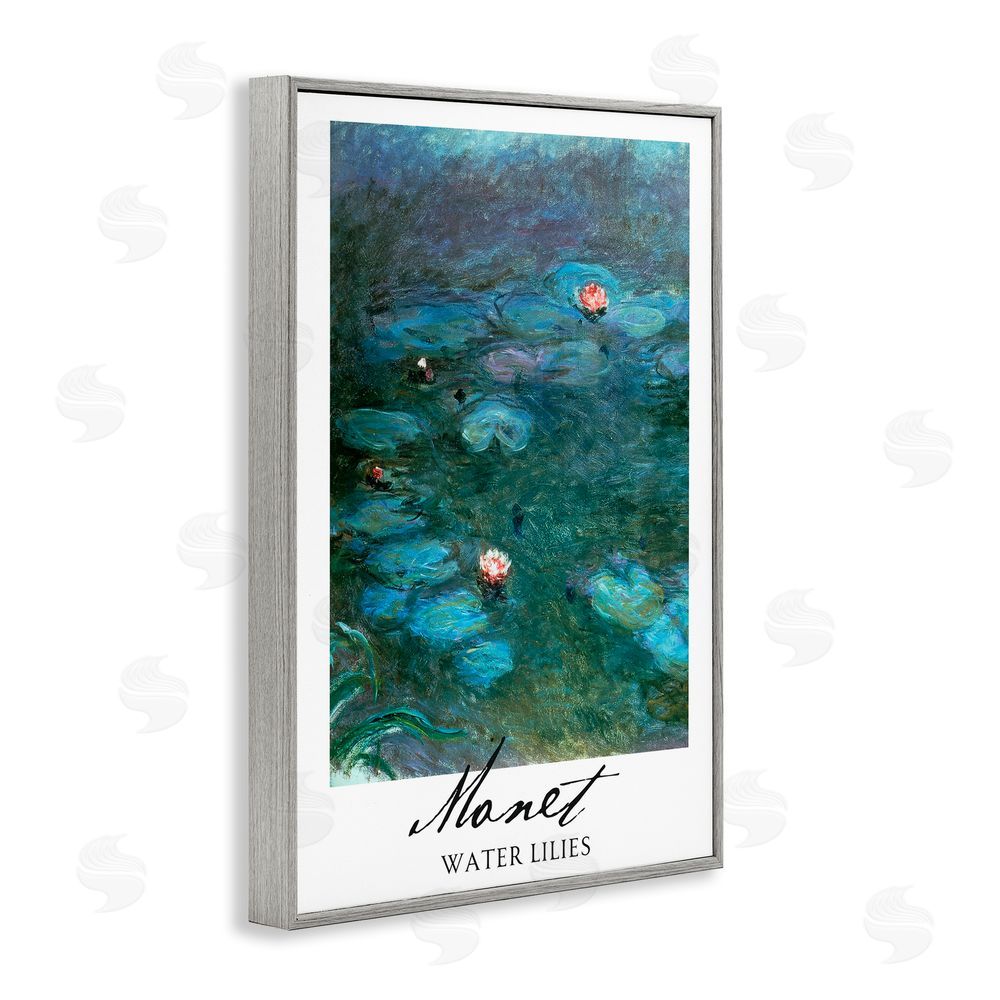 Vintage Hustle Monet Water Lilies Gray Framed Giclee Wall Art Print