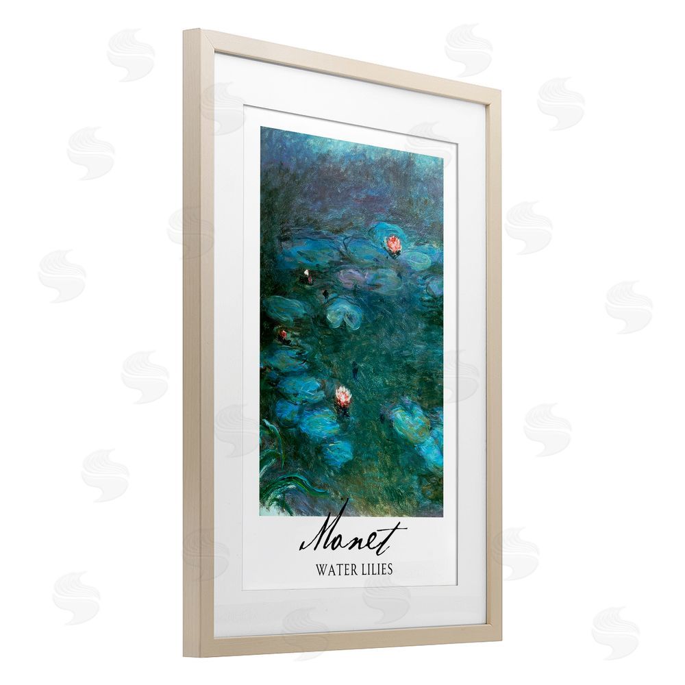 Vintage Hustle Monet Water Lilies Birch Framed Print Under Glass Wall Art