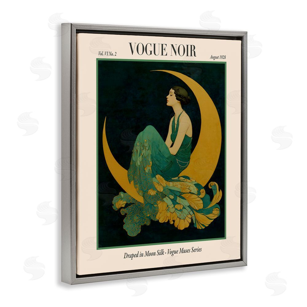 A Barefoot Stylist Draped In Moon Silk Gray Floating Frame Canvas Wall Art Print