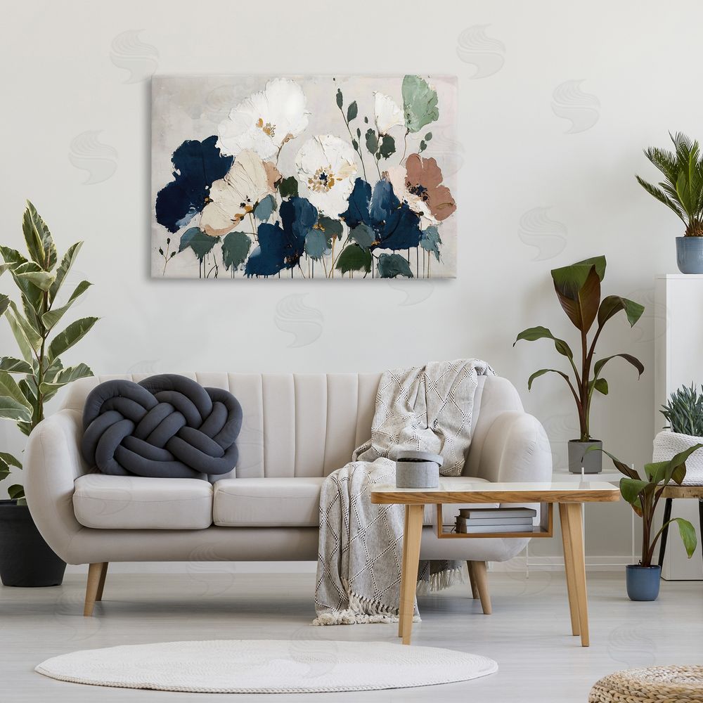 Annabelle Hall Indigo Botanica Garden Stretched Canvas Wall Art in Room