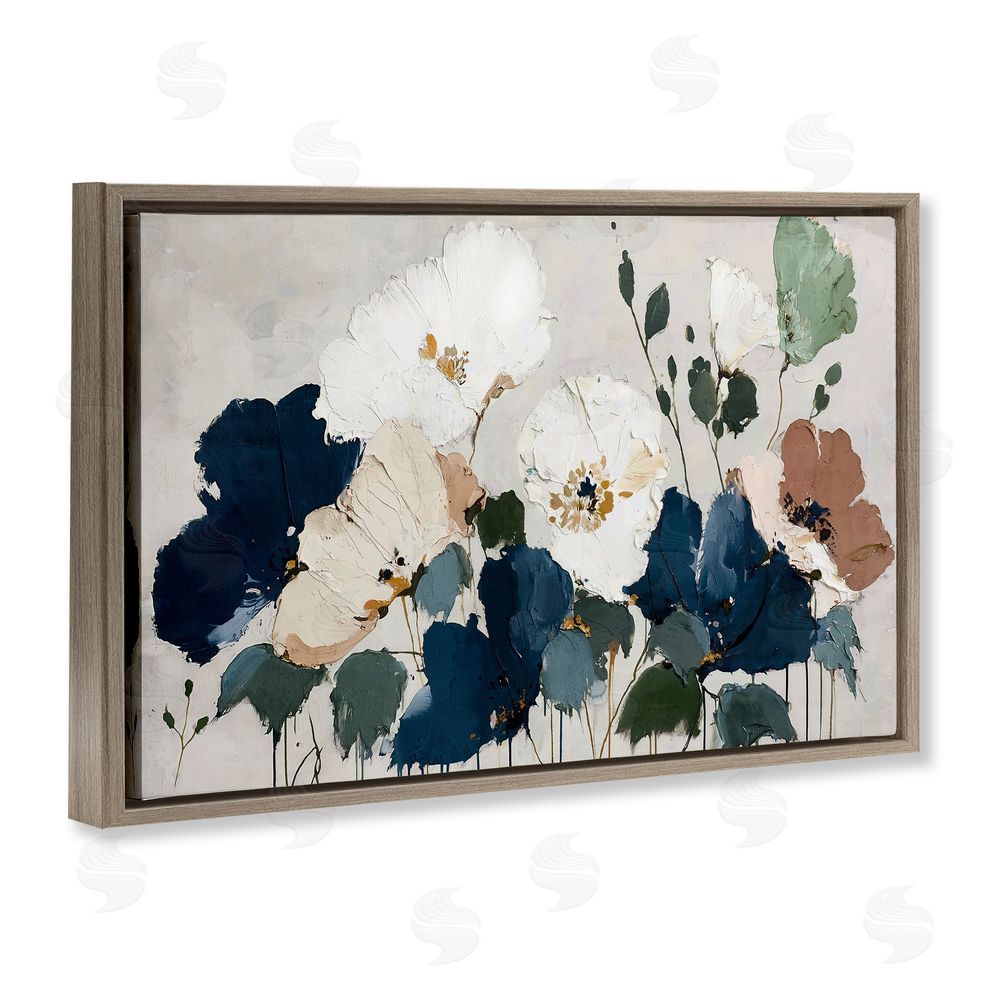 Annabelle Hall Indigo Botanica Garden Brown Floating Frame Canvas Wall Art Print