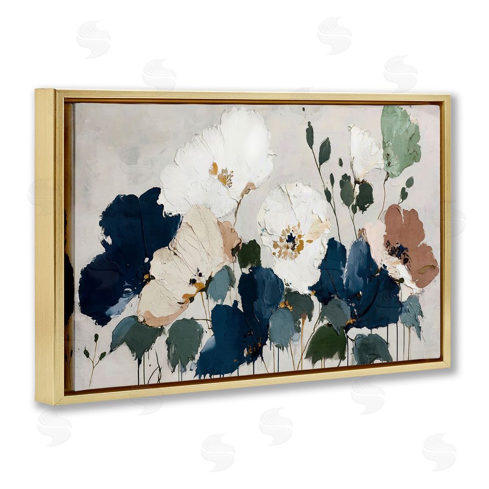 Annabelle Hall Indigo Botanica Garden Gold Floating Frame Canvas Wall Art Print