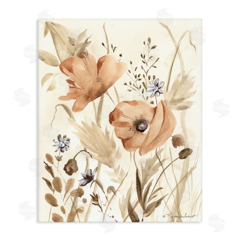 Kelley Talent Poppy Garden Soft Beige Stretched Canvas Wall Art Print