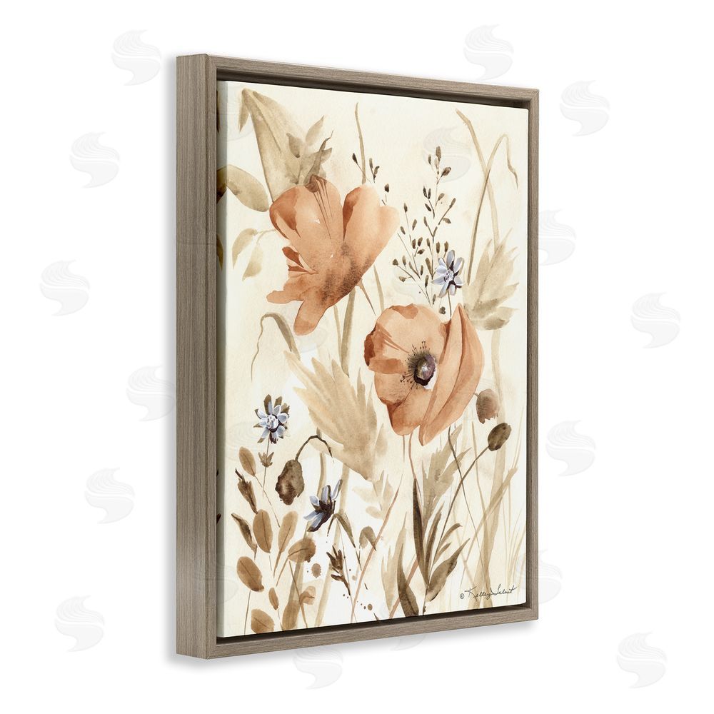 Kelley Talent Poppy Garden Soft Beige Brown Floating Frame Canvas Wall Art Print