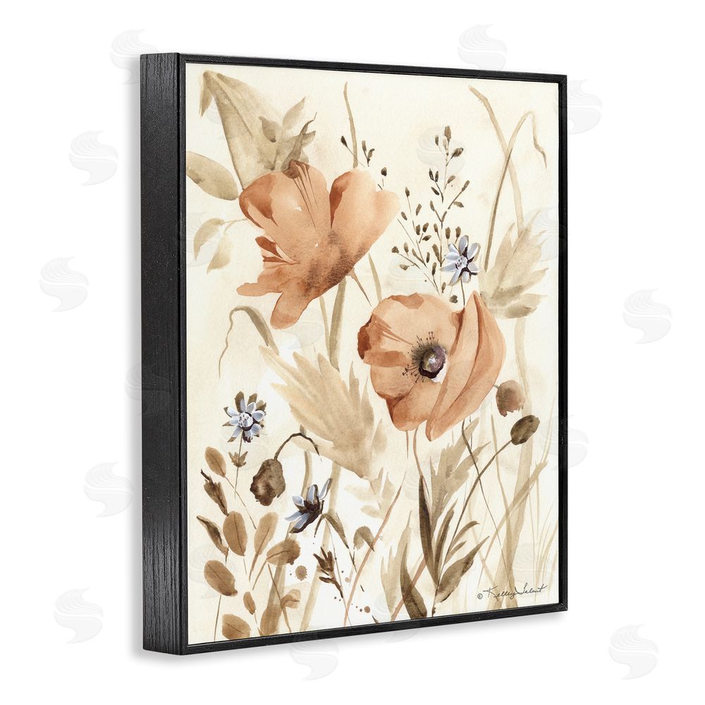 Kelley Talent Poppy Garden Soft Beige Black Framed Giclee Wall Art Print