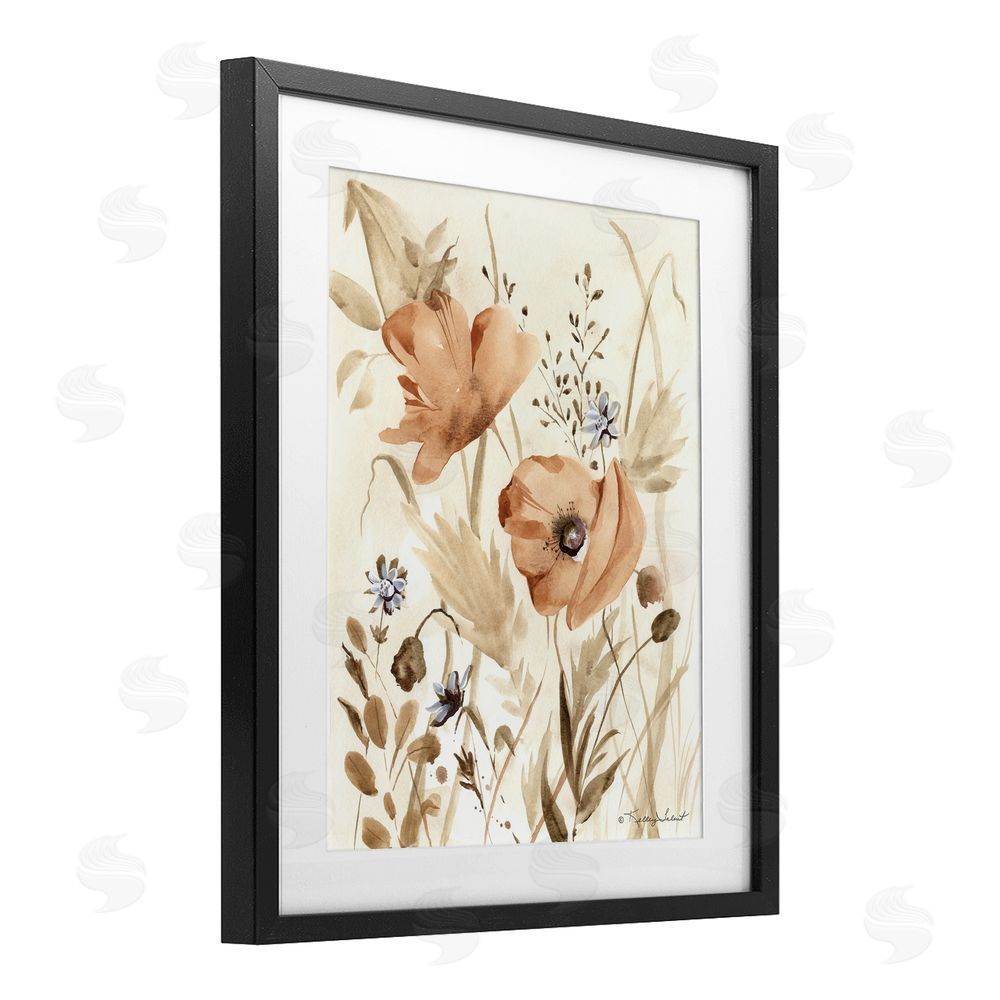 Kelley Talent Poppy Garden Soft Beige Black Framed Print Under Glass Wall Art