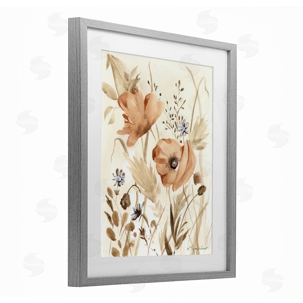 Kelley Talent Poppy Garden Soft Beige Gray Framed Print Under Glass Wall Art