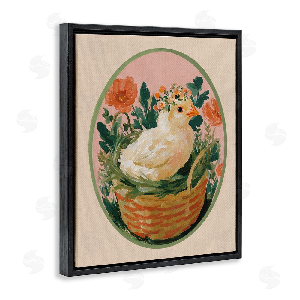 Yen Bloom Nest Chick Black Floating Frame Canvas Wall Art Print