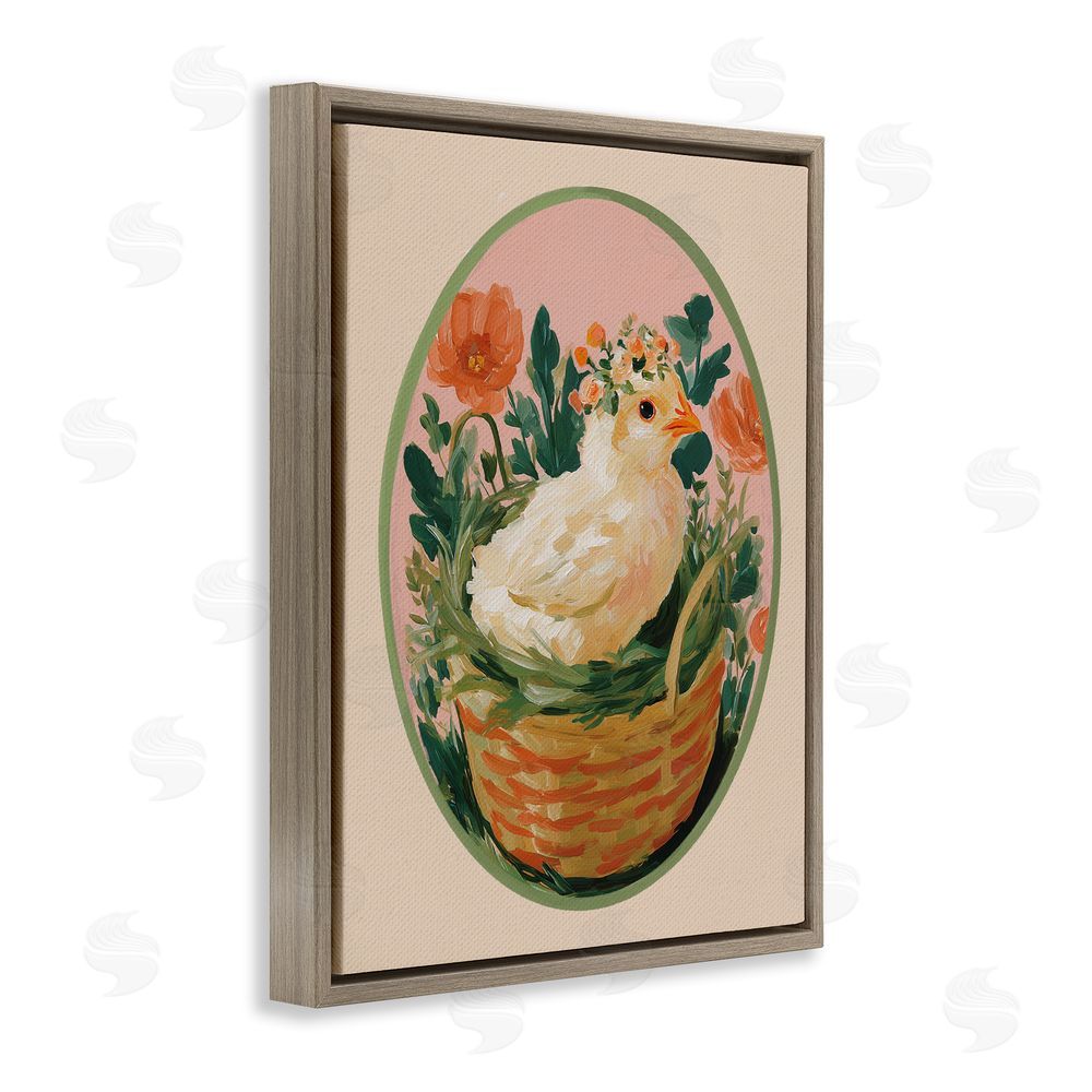 Yen Bloom Nest Chick Brown Floating Frame Canvas Wall Art Print