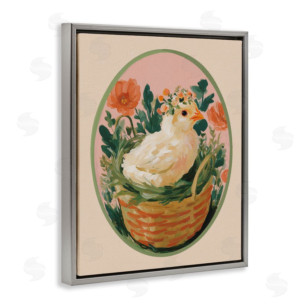 Yen Bloom Nest Chick Gray Floating Frame Canvas Wall Art Print