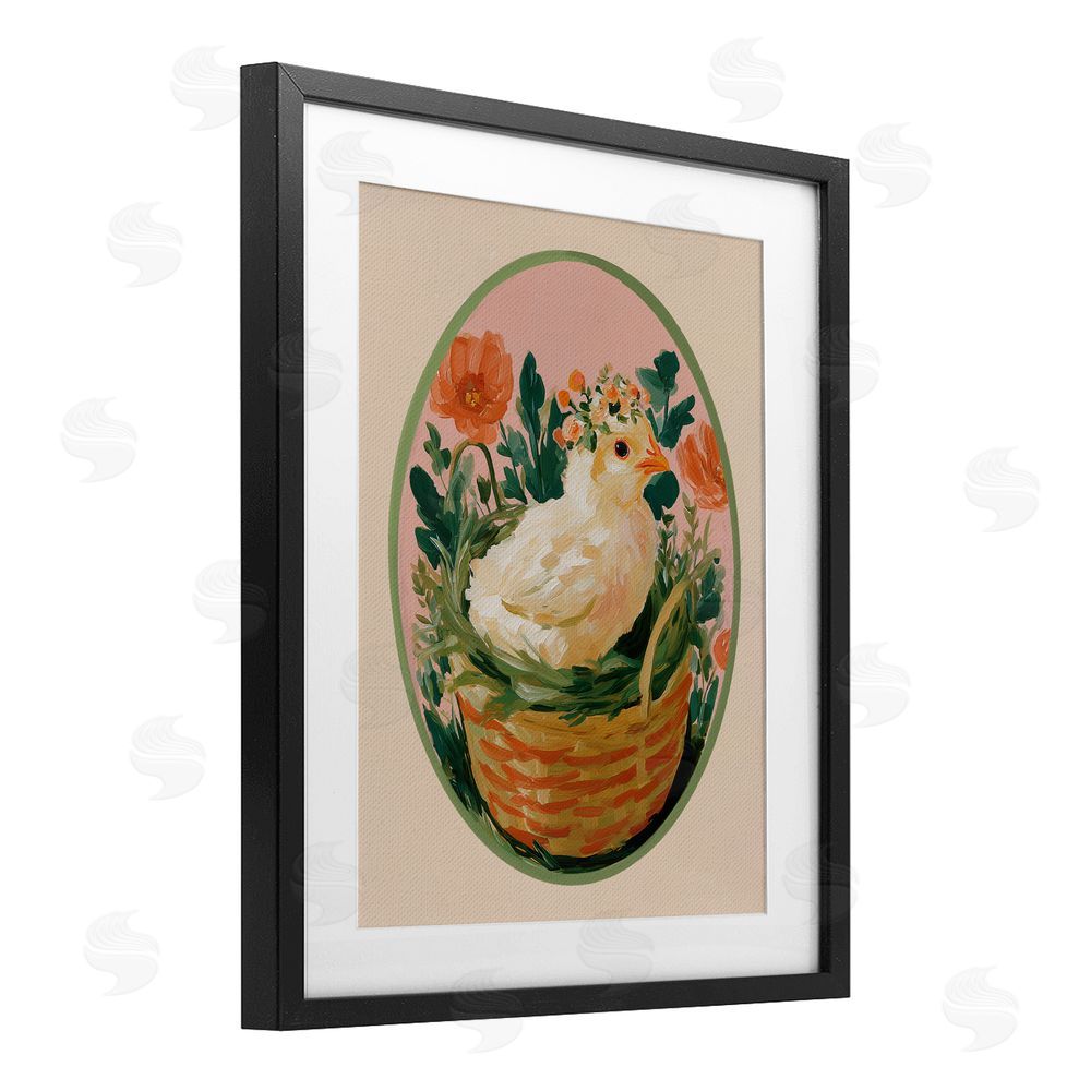 Yen Bloom Nest Chick Black Framed Print Under Glass Wall Art