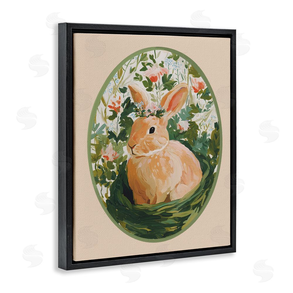 Yen Bloom Nest Bunny Black Floating Frame Canvas Wall Art Print