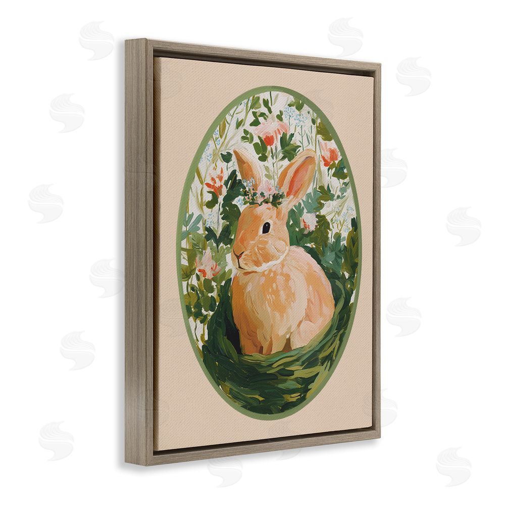 Yen Bloom Nest Bunny Brown Floating Frame Canvas Wall Art Print
