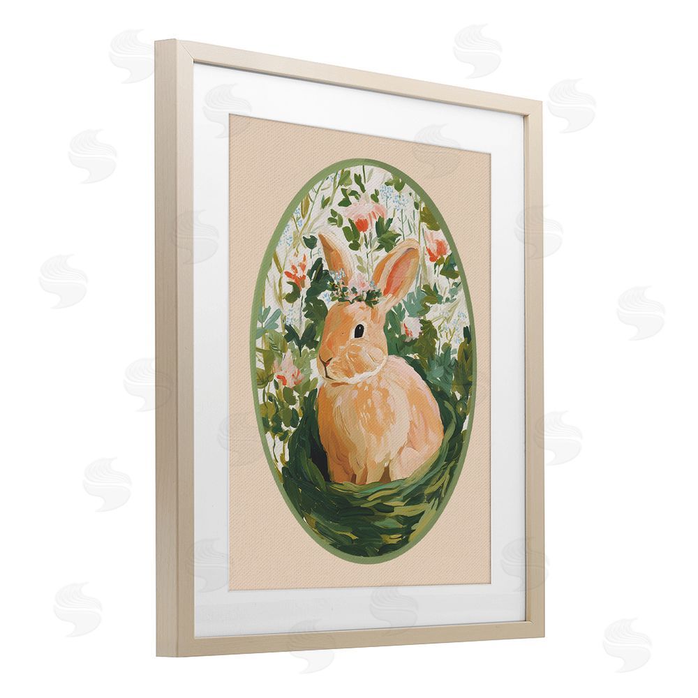Yen Bloom Nest Bunny Brown Framed Print Under Glass Wall Art