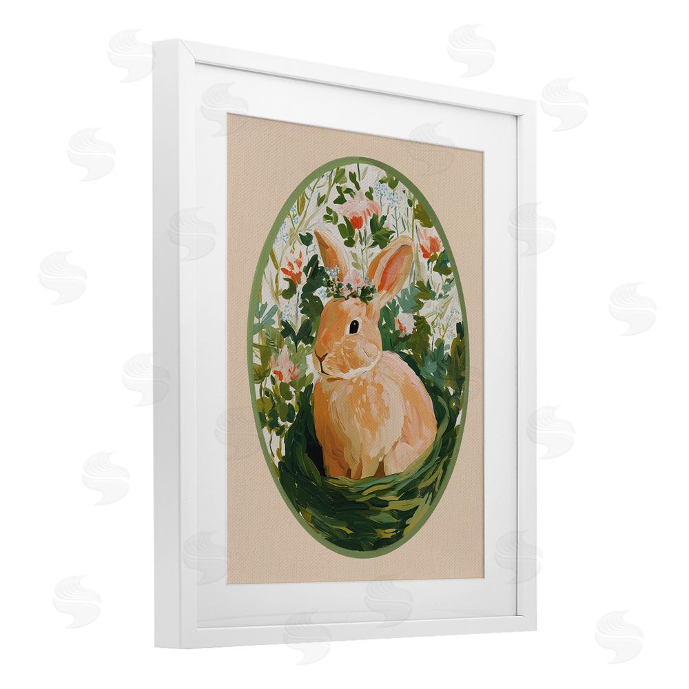 Yen Bloom Nest Bunny White Framed Print Under Glass Wall Art