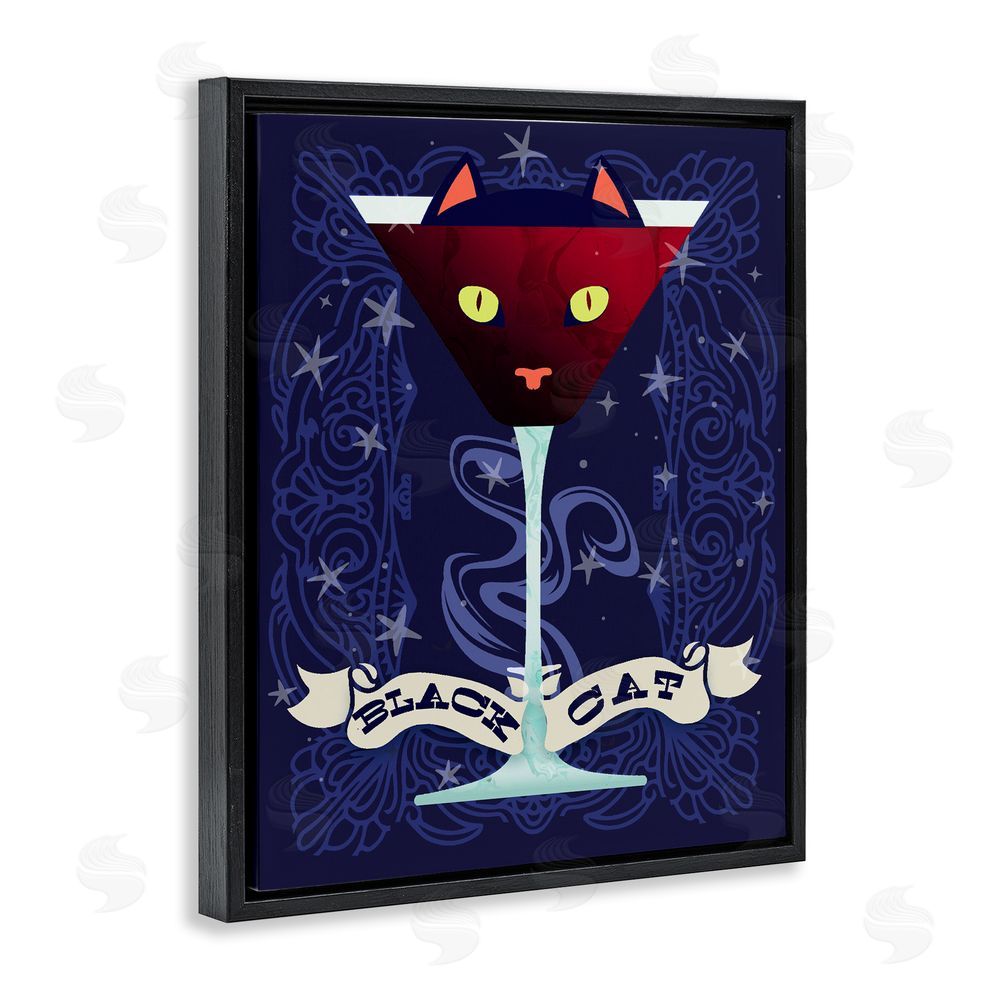 Lil' Rue Black Cat Midnight Cocktail Black Floating Frame Canvas Wall Art Print