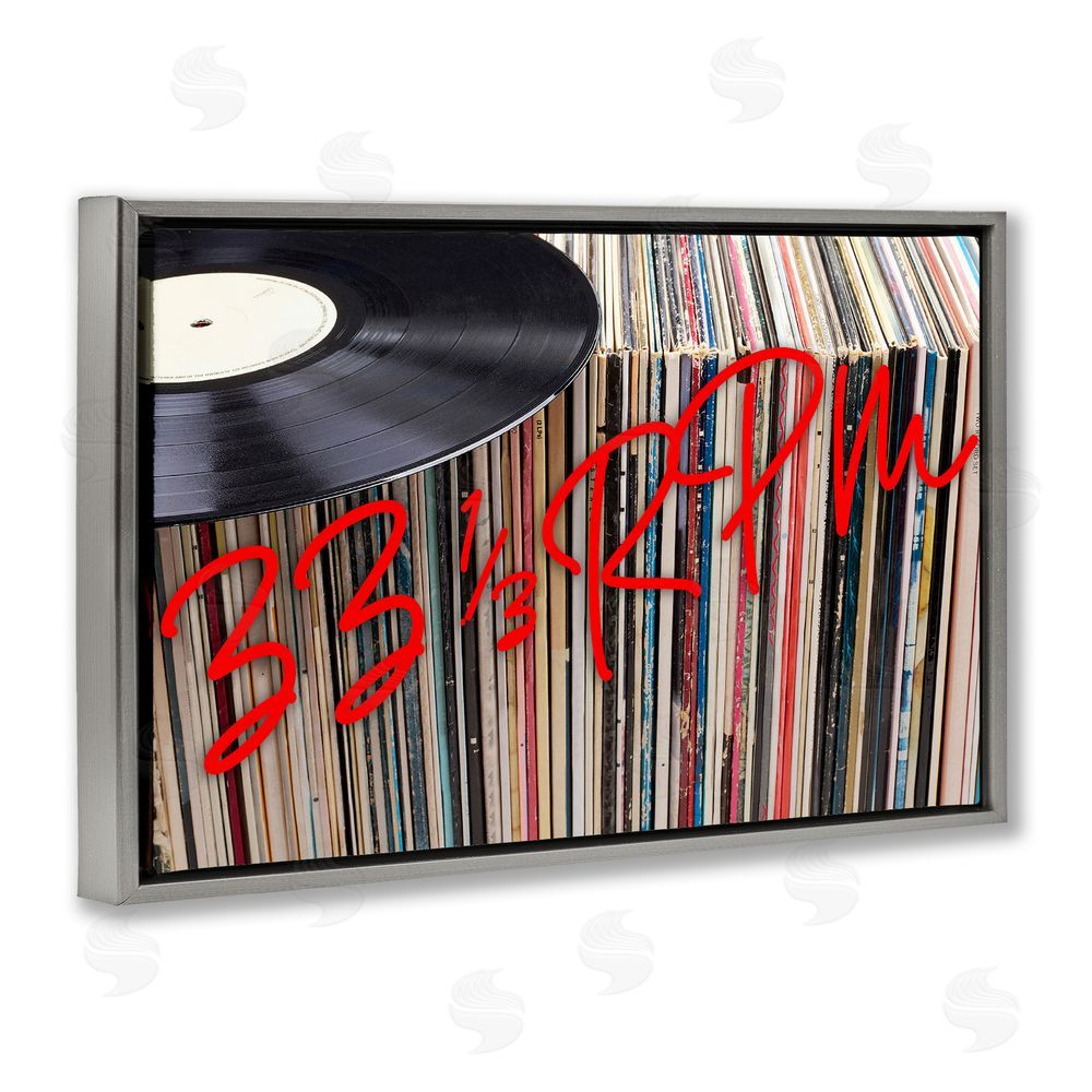 Lil' Rue Vinyl Record Stack Collection Gray Floating Framed Canvas Wall Art Print