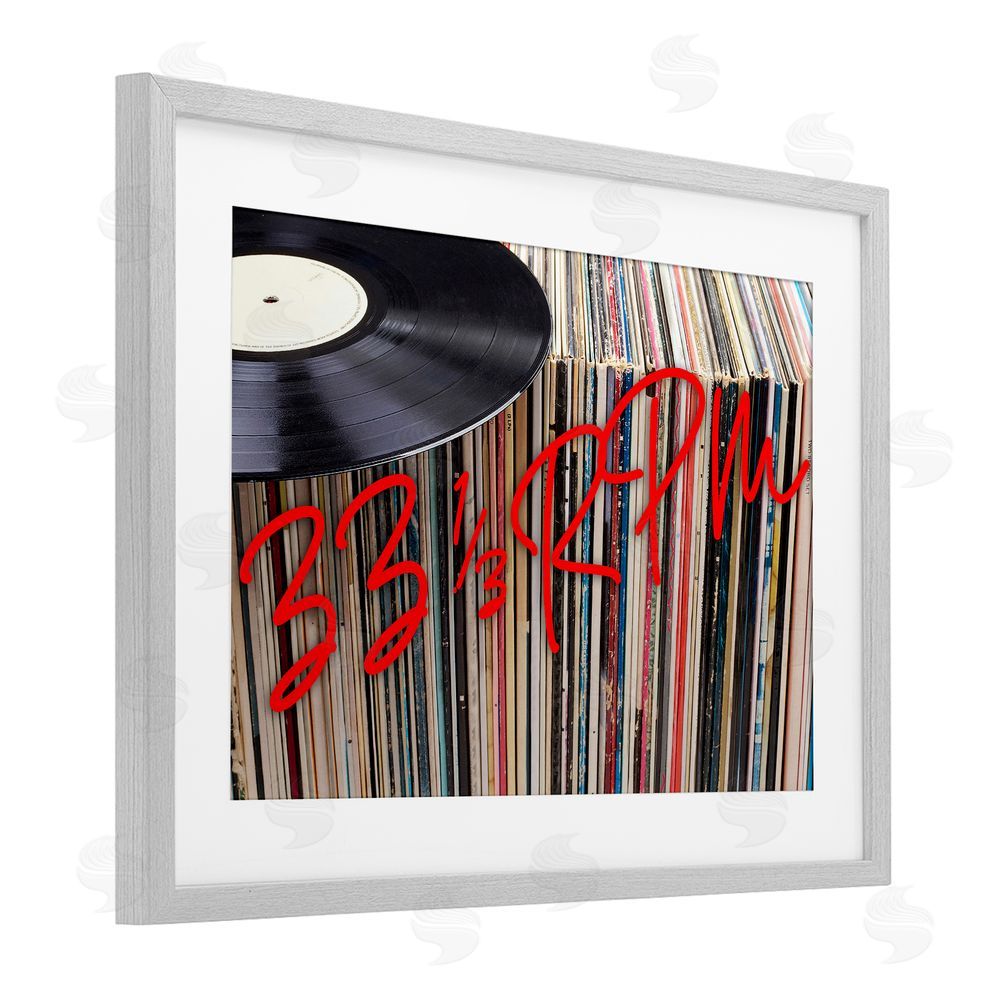 Lil' Rue Vinyl Record Stack Collection Gray Framed Print Under Glass with White Mat Wall Art