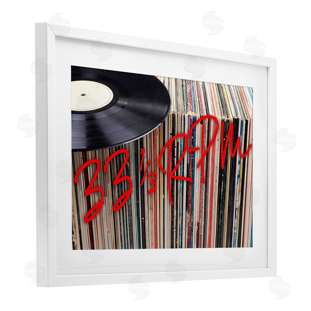 Lil' Rue Vinyl Record Stack Collection White Framed Print Under Glass with White Mat Wall Art