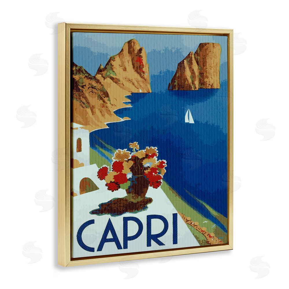 Lil' Rue Capri Island Cliffs Gold Floating Frame Canvas Wall Art Print