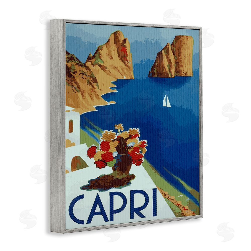 Lil' Rue Capri Island Cliffs Gray Framed Giclee Wall Art Print