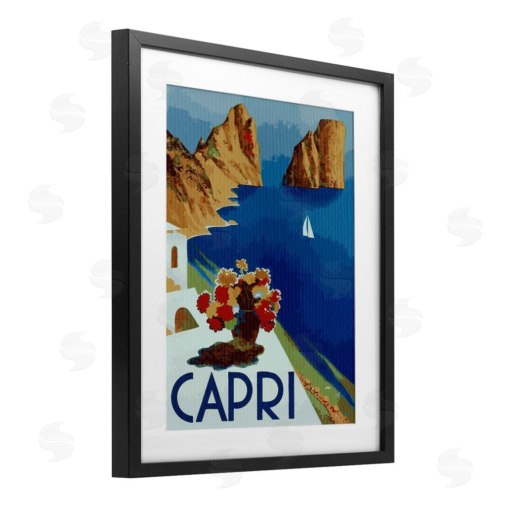 Lil' Rue Capri Island Cliffs Black Framed Print Under Glass Wall Art