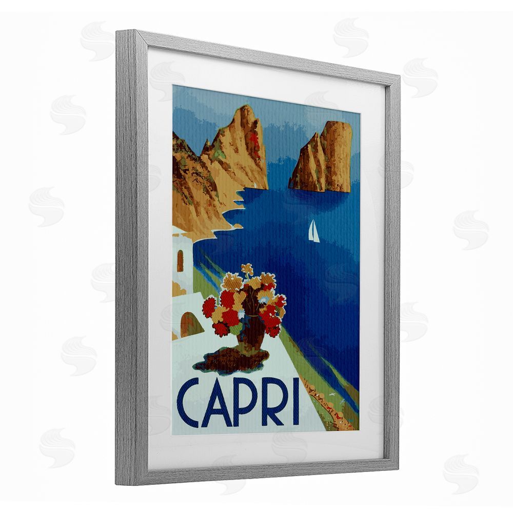 Lil' Rue Capri Island Cliffs Gray Framed Print Under Glass Wall Art