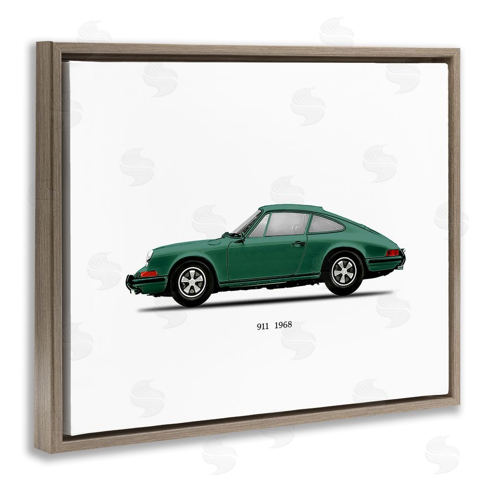 Mark Rogan Green Vintage Car Model Brown Floating Frame Canvas Wall Art