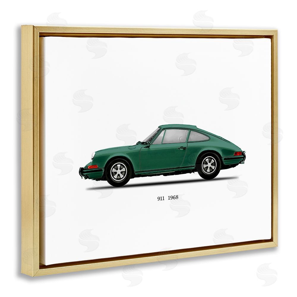 Mark Rogan Green Vintage Car Model Gold Floating Frame Canvas Wall Art