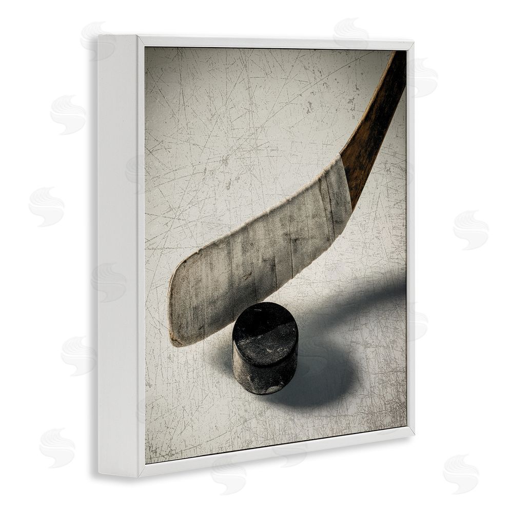 Ziwei Li Vintage Hockey Stick & Puck White Framed Giclee Wall Art Print