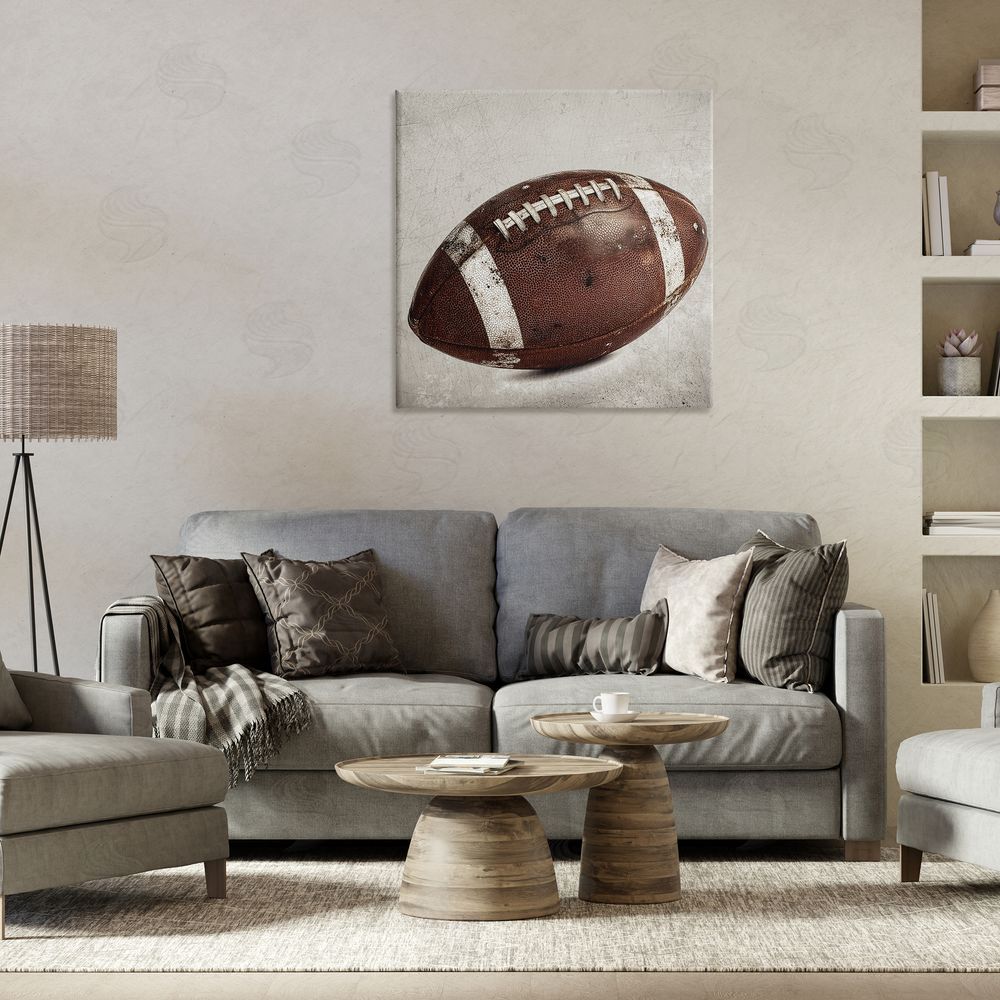 Ziwei Li Vintage Leather Football Stretched Canvas Wall Art in Room