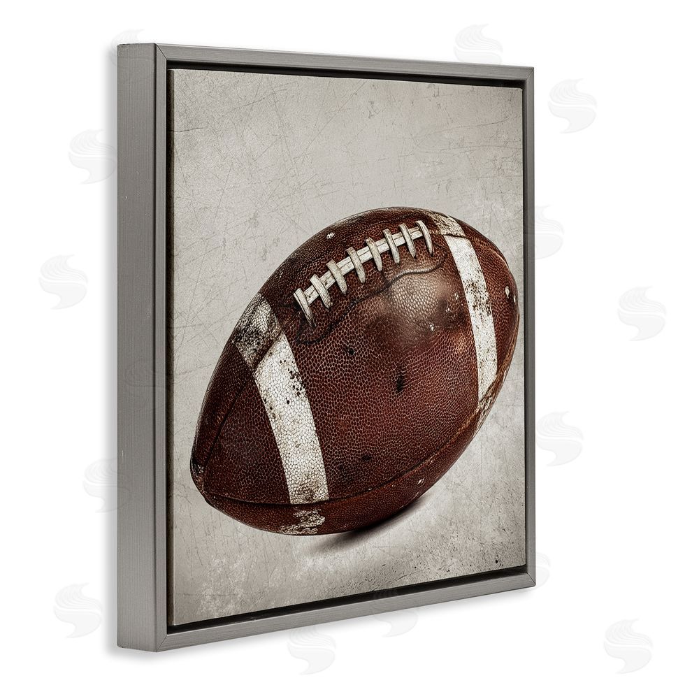 Ziwei Li Vintage Leather Football Gray Floating Frame Canvas Wall Art Print